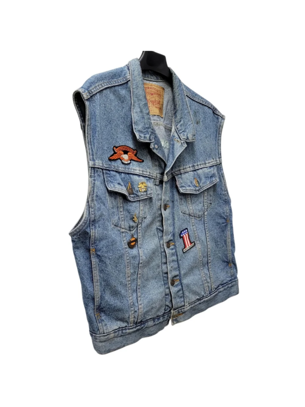 Levi's Denim #70595 Custom 100% Cotton Blue Vest Embroidered Patchwork Size XL